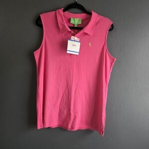 Pappagallo Aloha Bright Pink Sleeveless Polo Preppy Tank XL